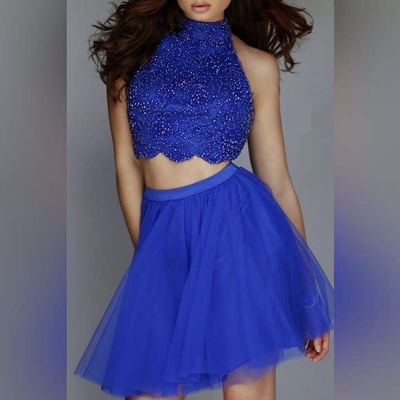 Purple Beaded 2-Piece Sherri Hill Cocktail Dress Size 2 - Picture 1 of 14